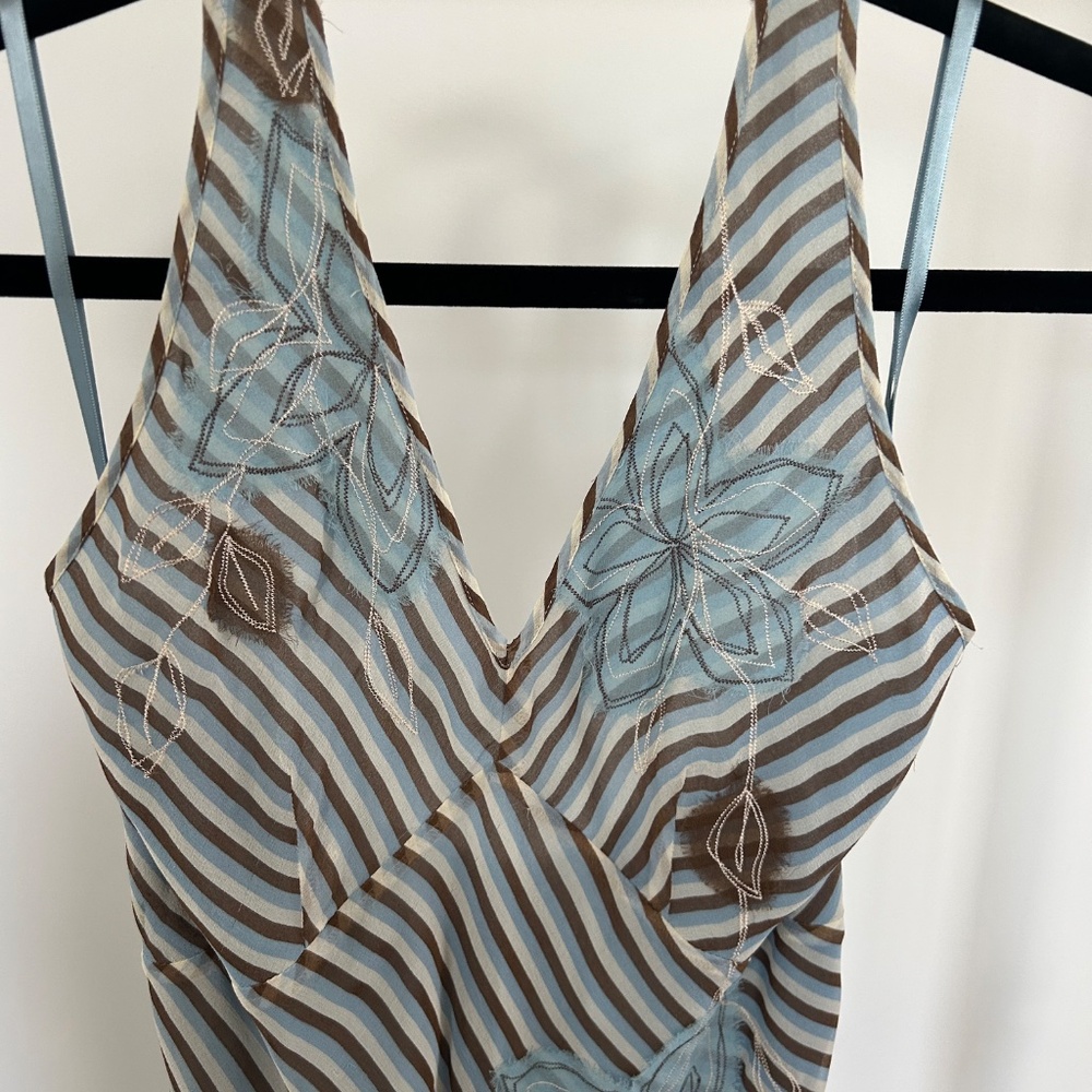 Silk embroidered striped midi dress - Picture 2 of 7